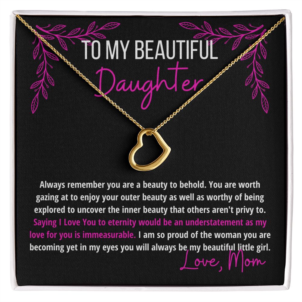 I Love My Beautiful Daughter Heart Necklace | Pink Letters & Graphics