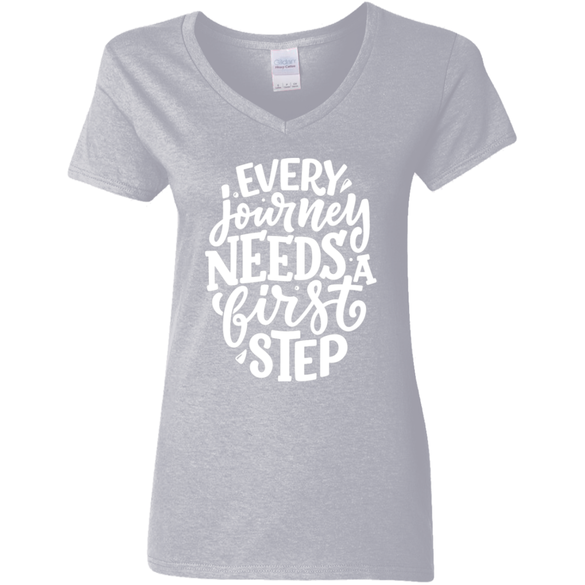 First Step White Detailed Ladies' 5.3 oz. V-Neck T-Shirt