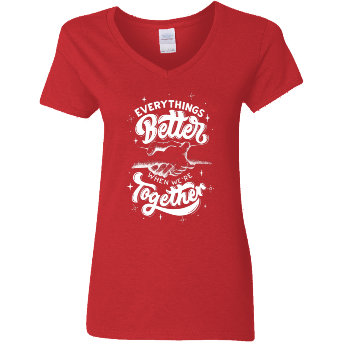 Better Together White Detailed Ladies' 5.3 oz. V-Neck T-Shirt