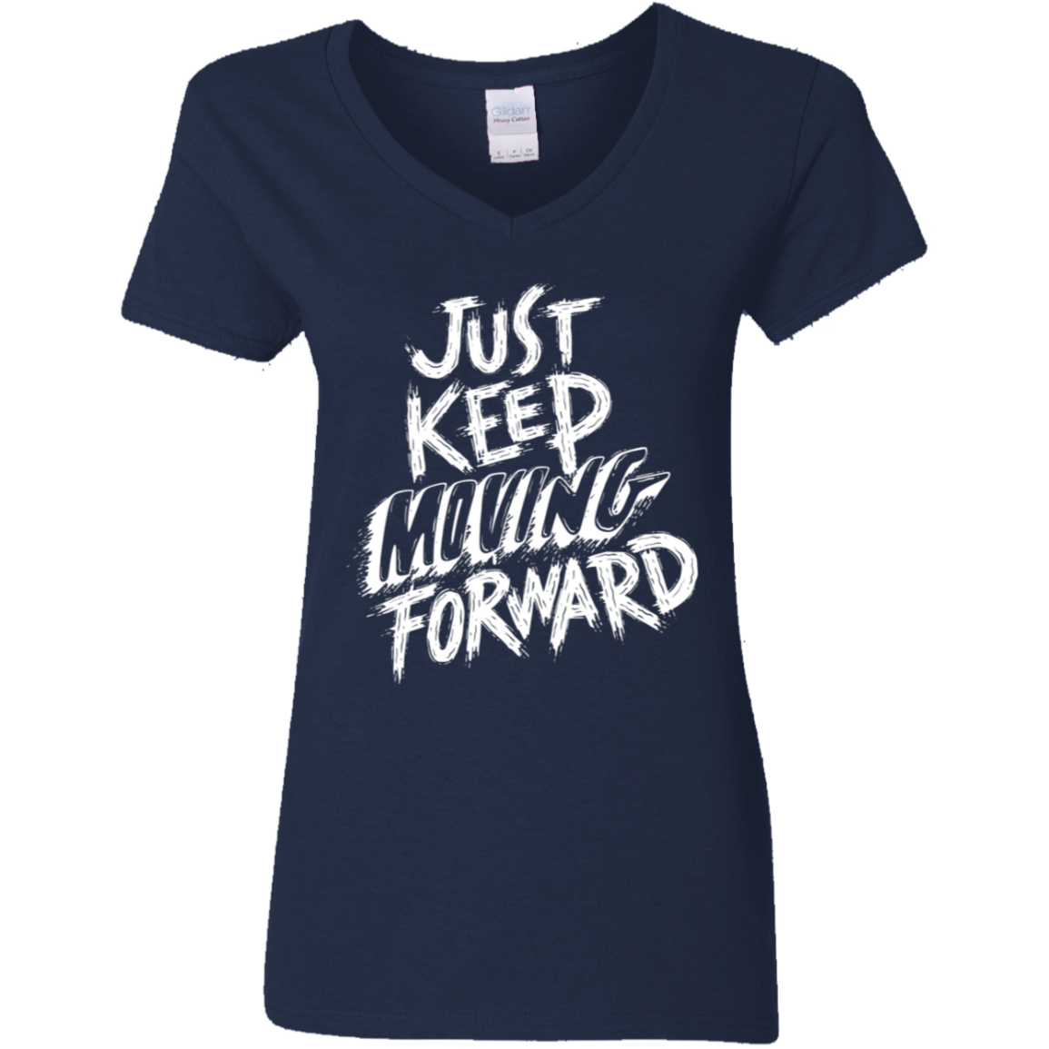 Keep Moving White Detailed Ladies' 5.3 oz. V-Neck T-Shirt