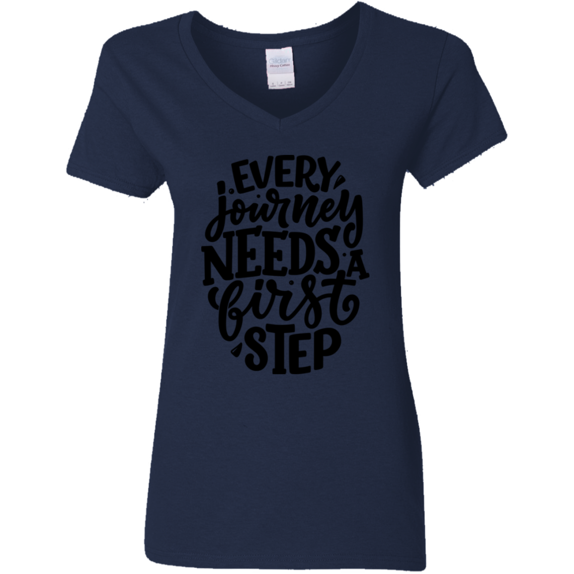 First Step Black Detailed Ladies' 5.3 oz. V-Neck T-Shirt