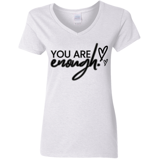 You Are Enough Black Detailed Ladies' 5.3 oz. V-Neck T-Shirt