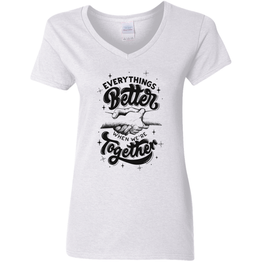 Better Together Black Detailed Ladies' 5.3 oz. V-Neck T-Shirt