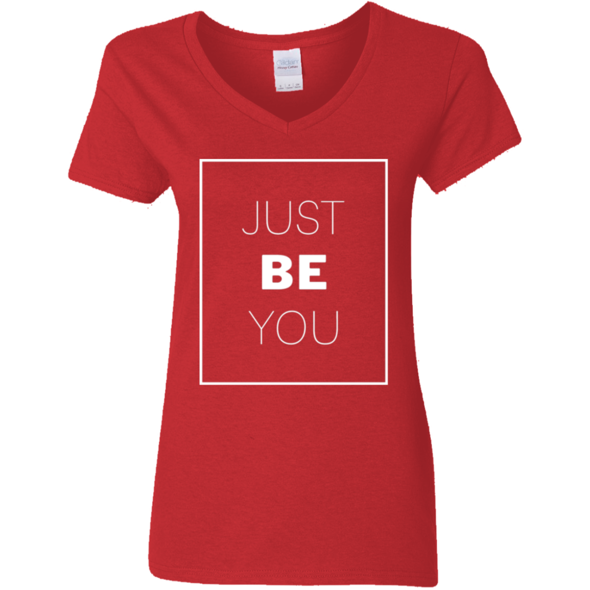 Just Be You White Detailed Ladies' 5.3 oz. V-Neck T-Shirt