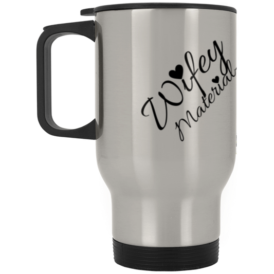 Wifey Material {Super Hero} Silver Stainless Travel Mug