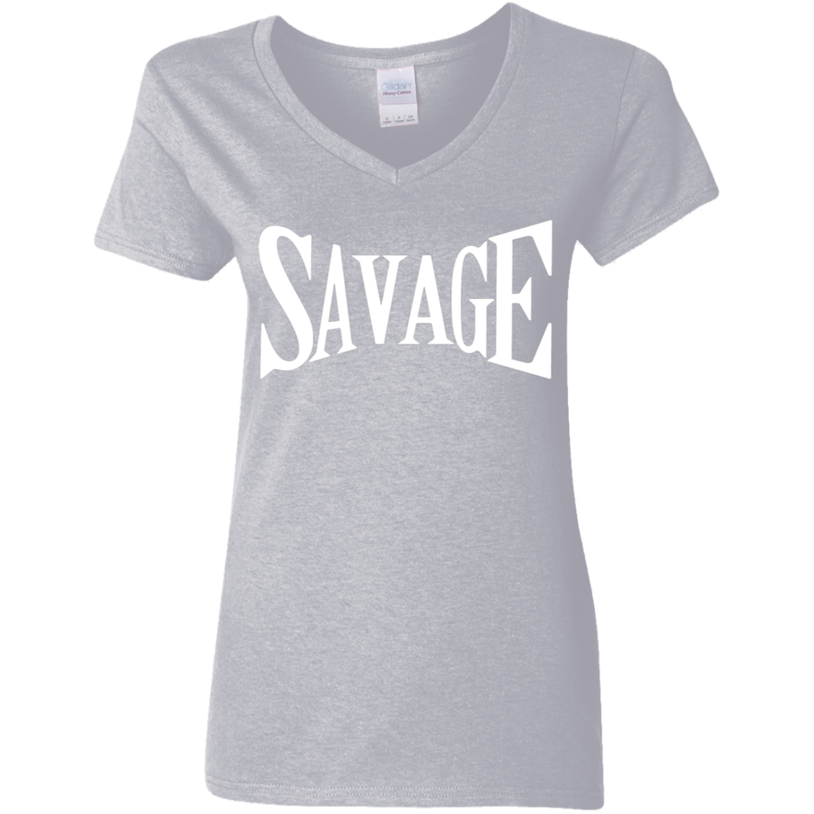 Savage White Detailed Ladies' 5.3 oz. V-Neck T-Shirt