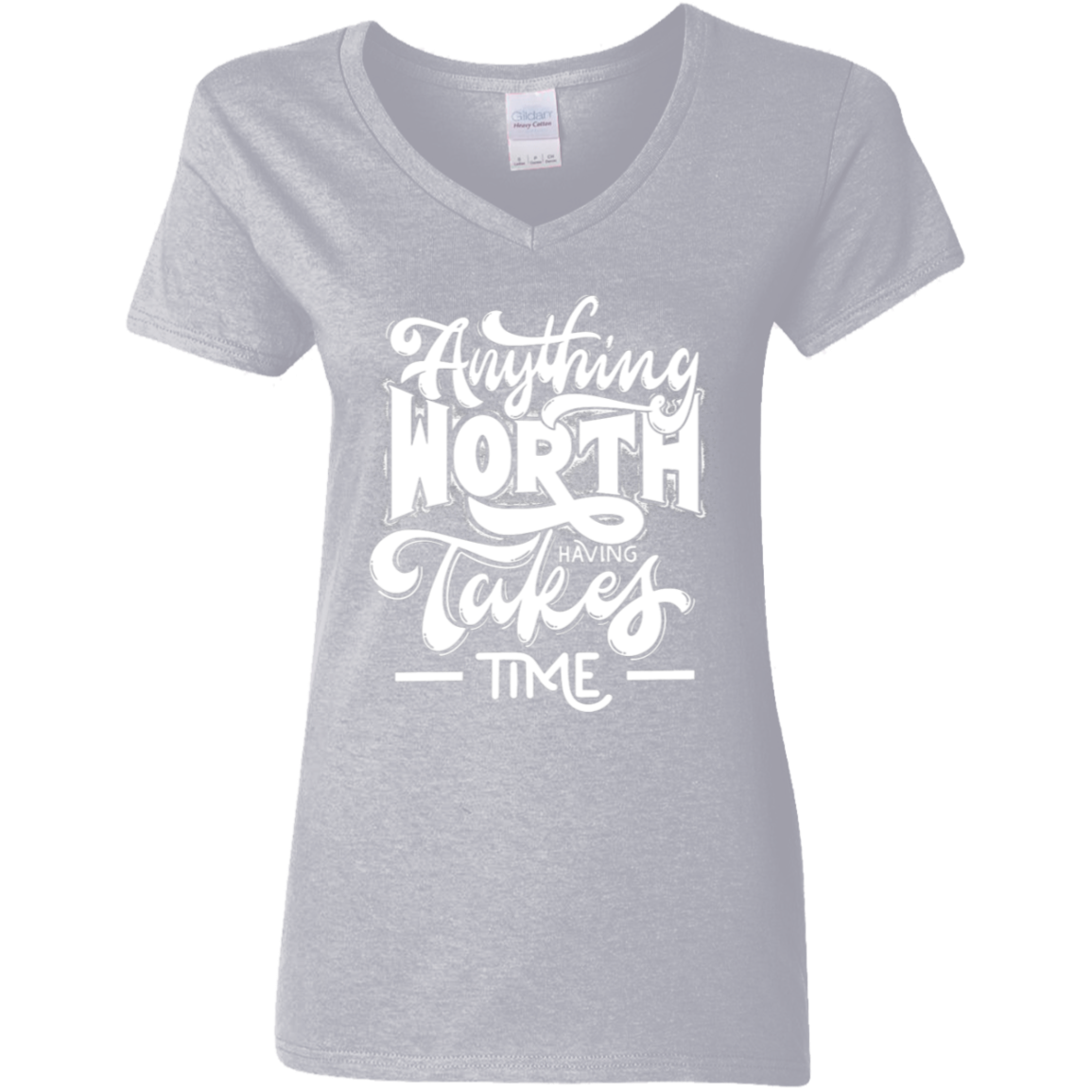 Anything Worth... White Detailed Ladies' 5.3 oz. V-Neck T-Shirt