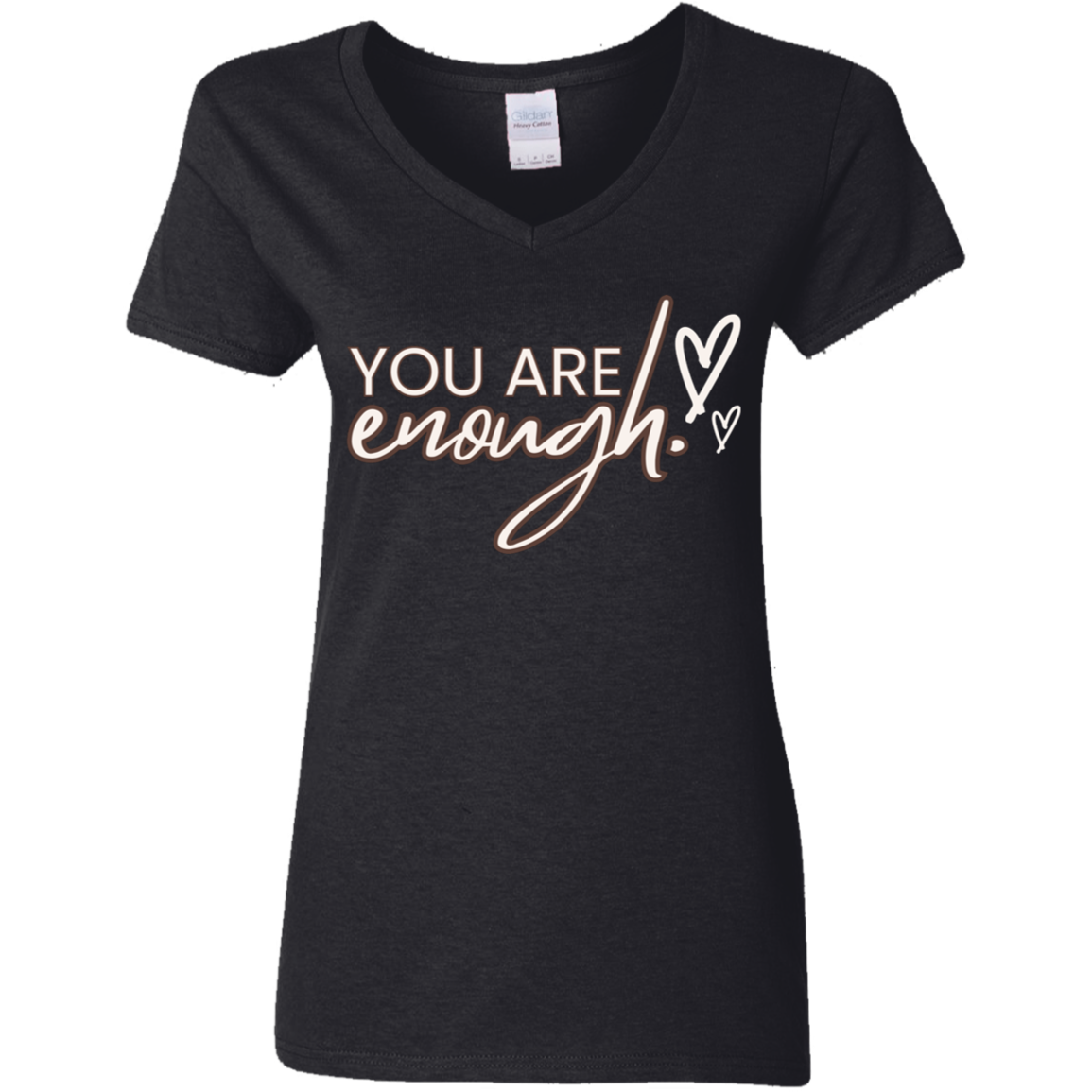 You Are Enough White Detailed Ladies' 5.3 oz. V-Neck T-Shirt