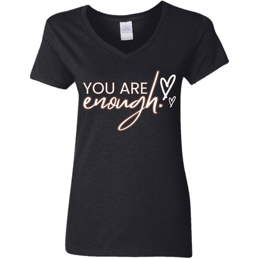 You Are Enough White Detailed Ladies' 5.3 oz. V-Neck T-Shirt