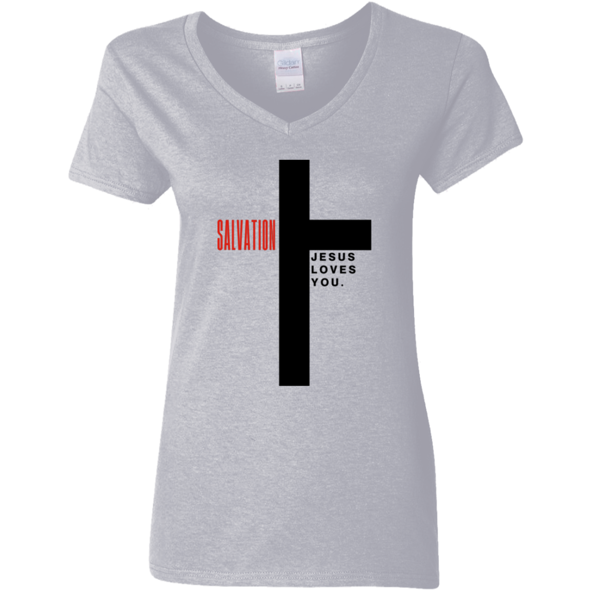 Salvation Black Detailed Ladies' 5.3 oz. V-Neck T-Shirt