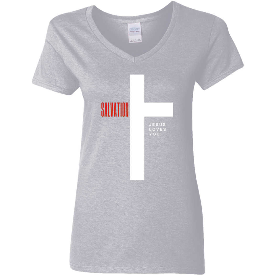 Salvation White Detailed Ladies' 5.3 oz. V-Neck T-Shirt