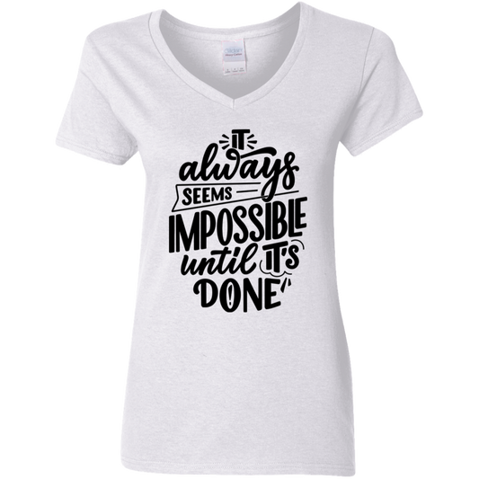 Until It's Done Black Detailed Ladies' 5.3 oz. V-Neck T-Shirt