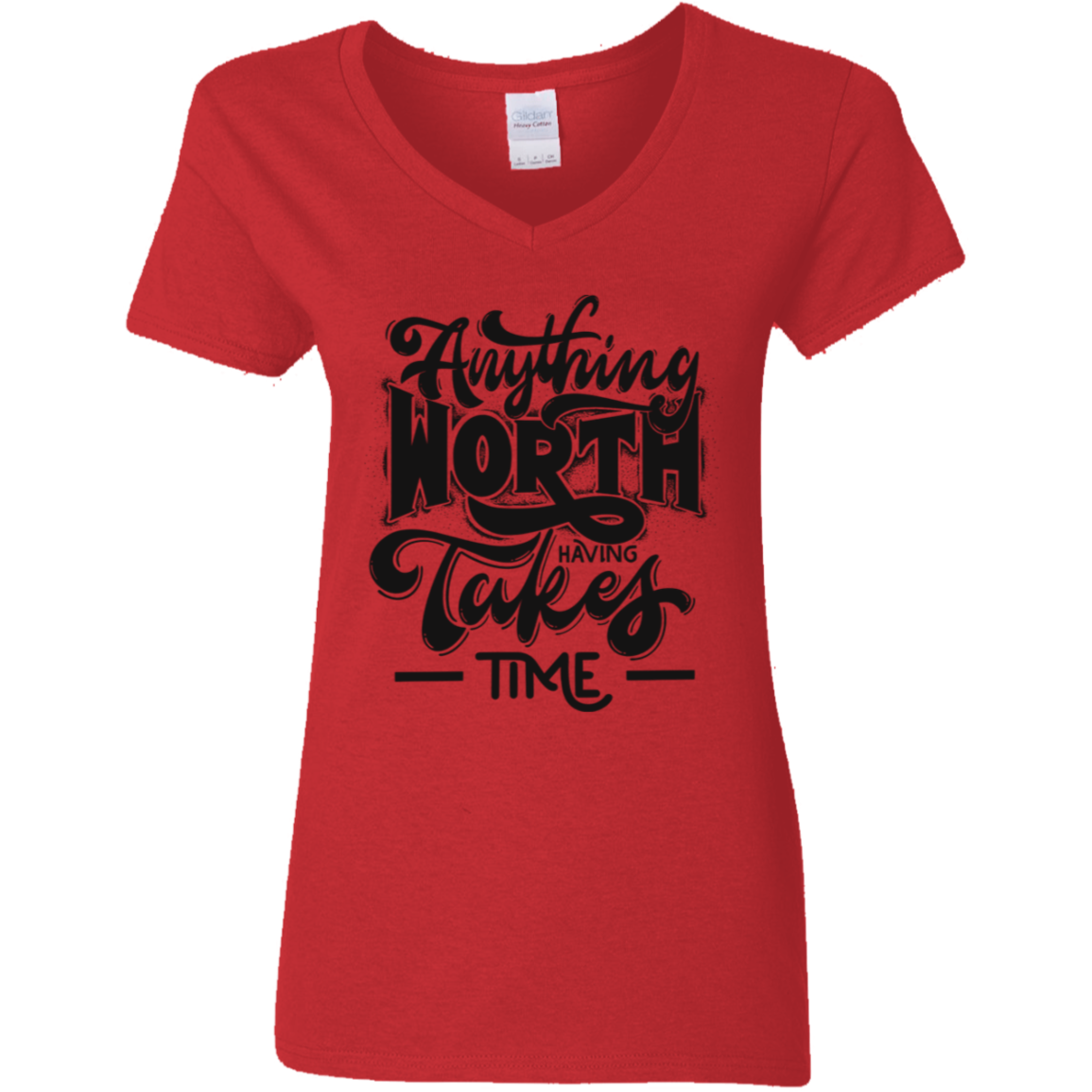 Anything Worth... Black Detailed Ladies' 5.3 oz. V-Neck T-Shirt