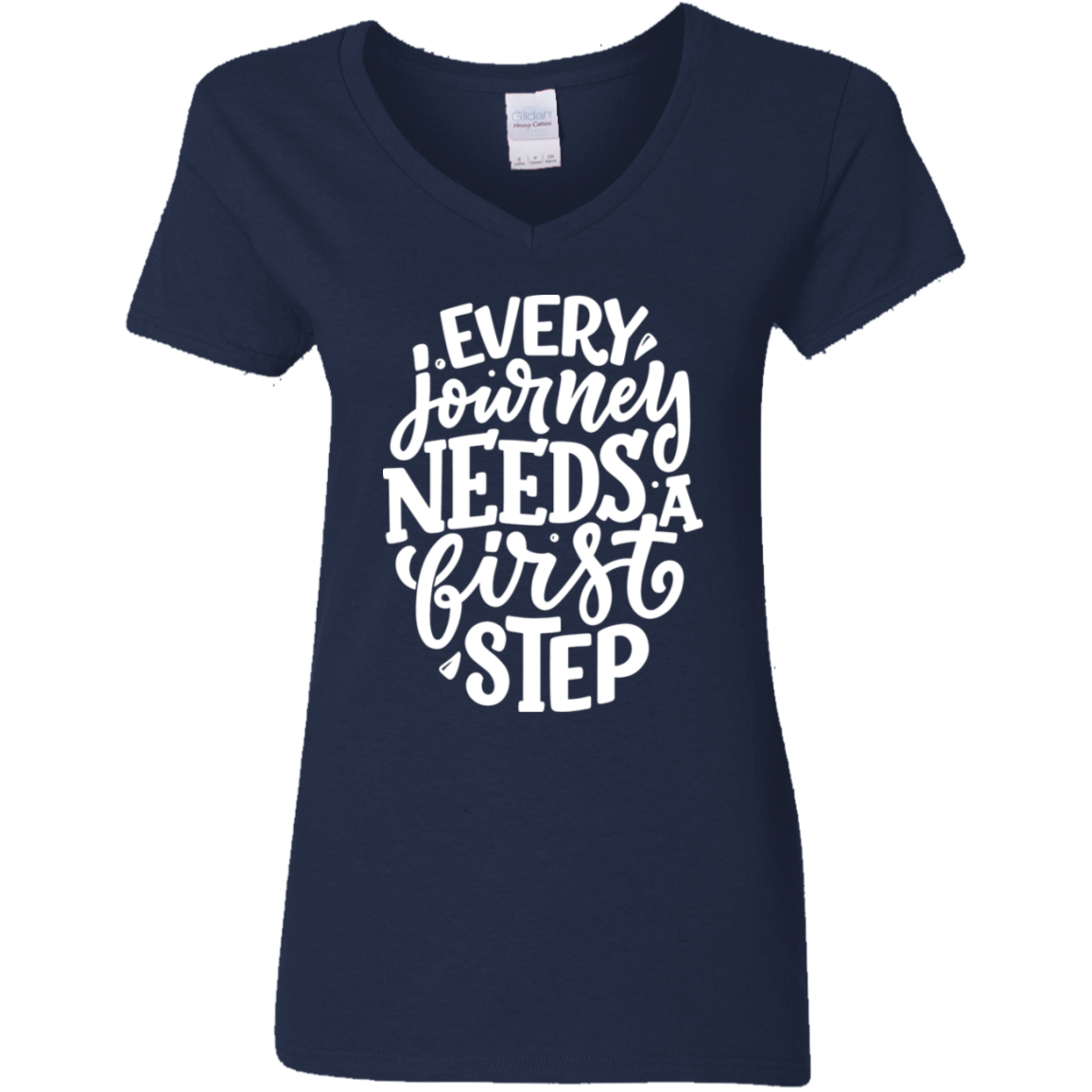 First Step White Detailed Ladies' 5.3 oz. V-Neck T-Shirt