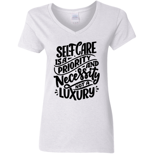 Not A Luxury Black Detailed Ladies' 5.3 oz. V-Neck T-Shirt