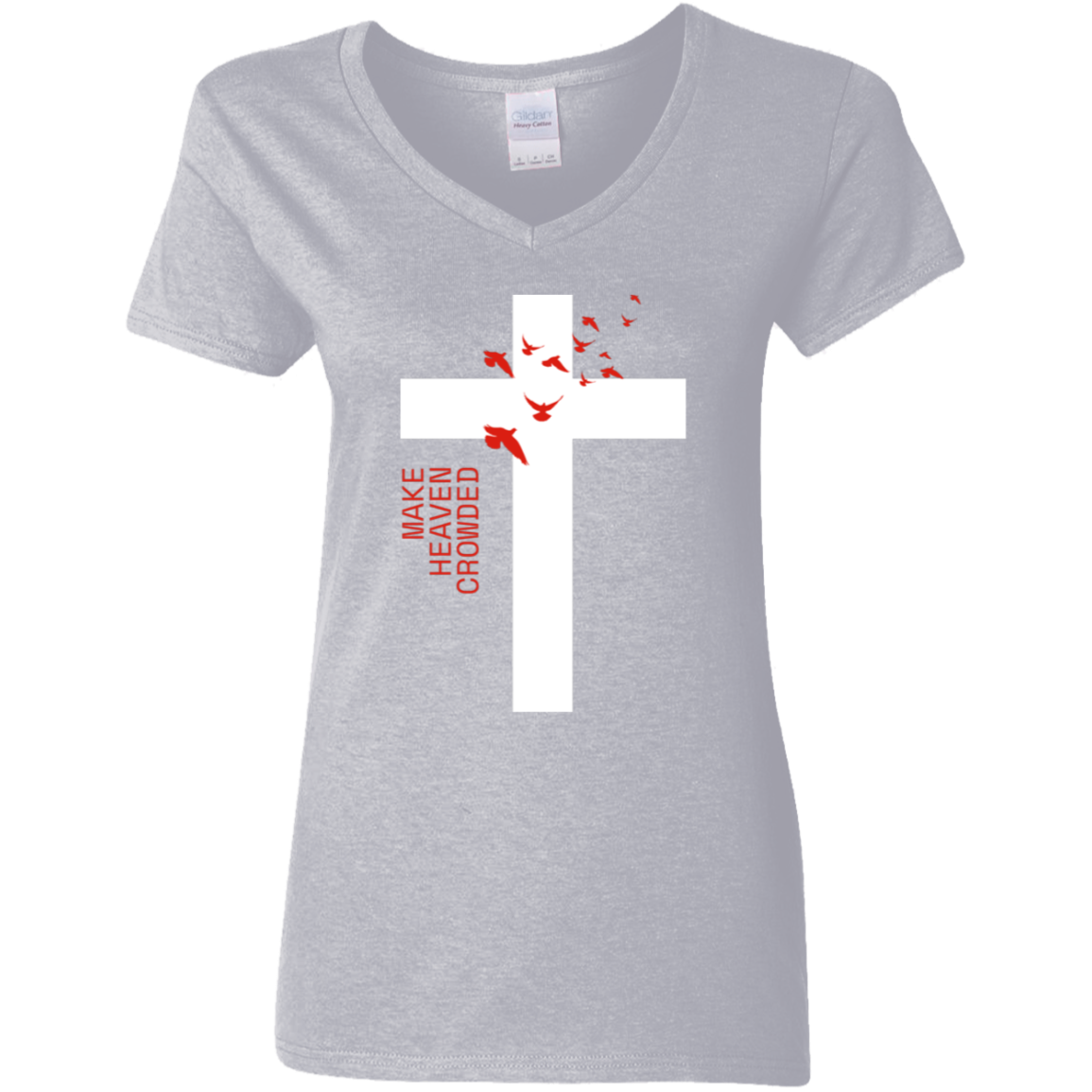 Crowded White Detailed Ladies' 5.3 oz. V-Neck T-Shirt