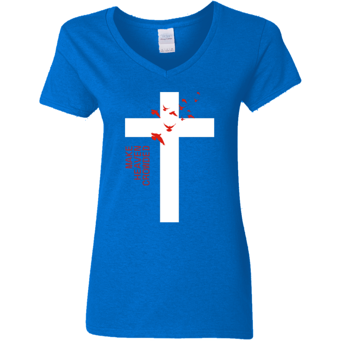 Crowded White Detailed Ladies' 5.3 oz. V-Neck T-Shirt