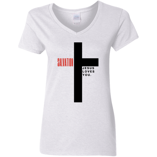 Salvation Black Detailed Ladies' 5.3 oz. V-Neck T-Shirt