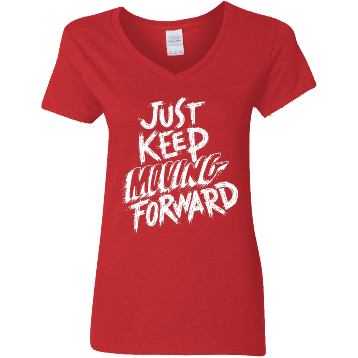 Keep Moving White Detailed Ladies' 5.3 oz. V-Neck T-Shirt