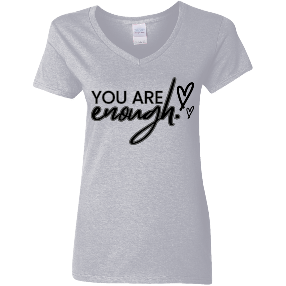 You Are Enough Black Detailed Ladies' 5.3 oz. V-Neck T-Shirt