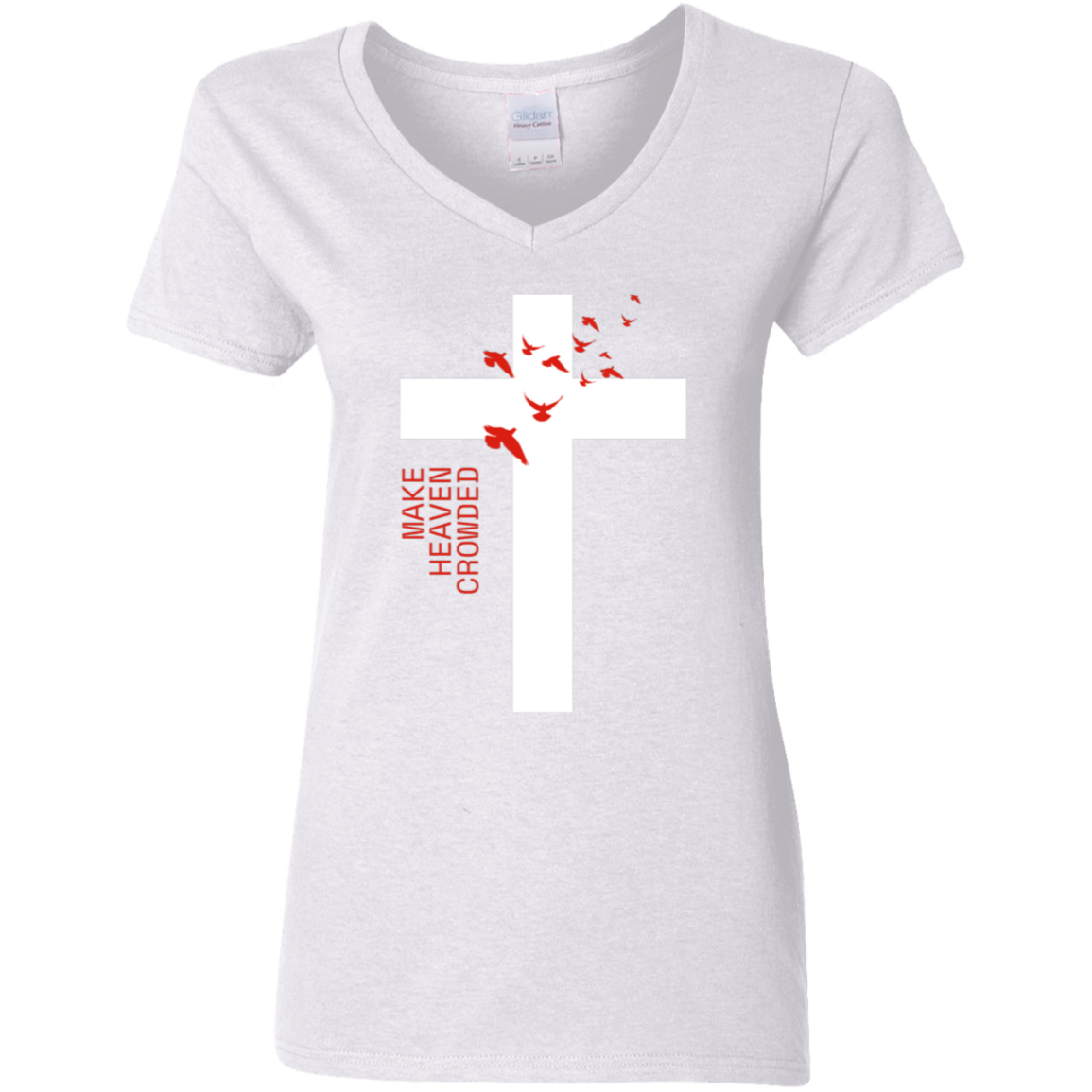 Crowded White Detailed Ladies' 5.3 oz. V-Neck T-Shirt