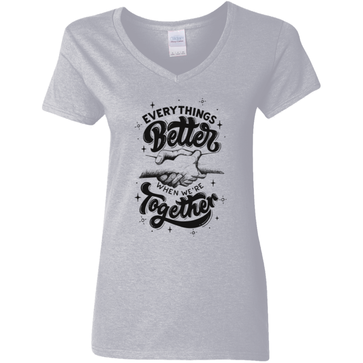 Better Together Black Detailed Ladies' 5.3 oz. V-Neck T-Shirt