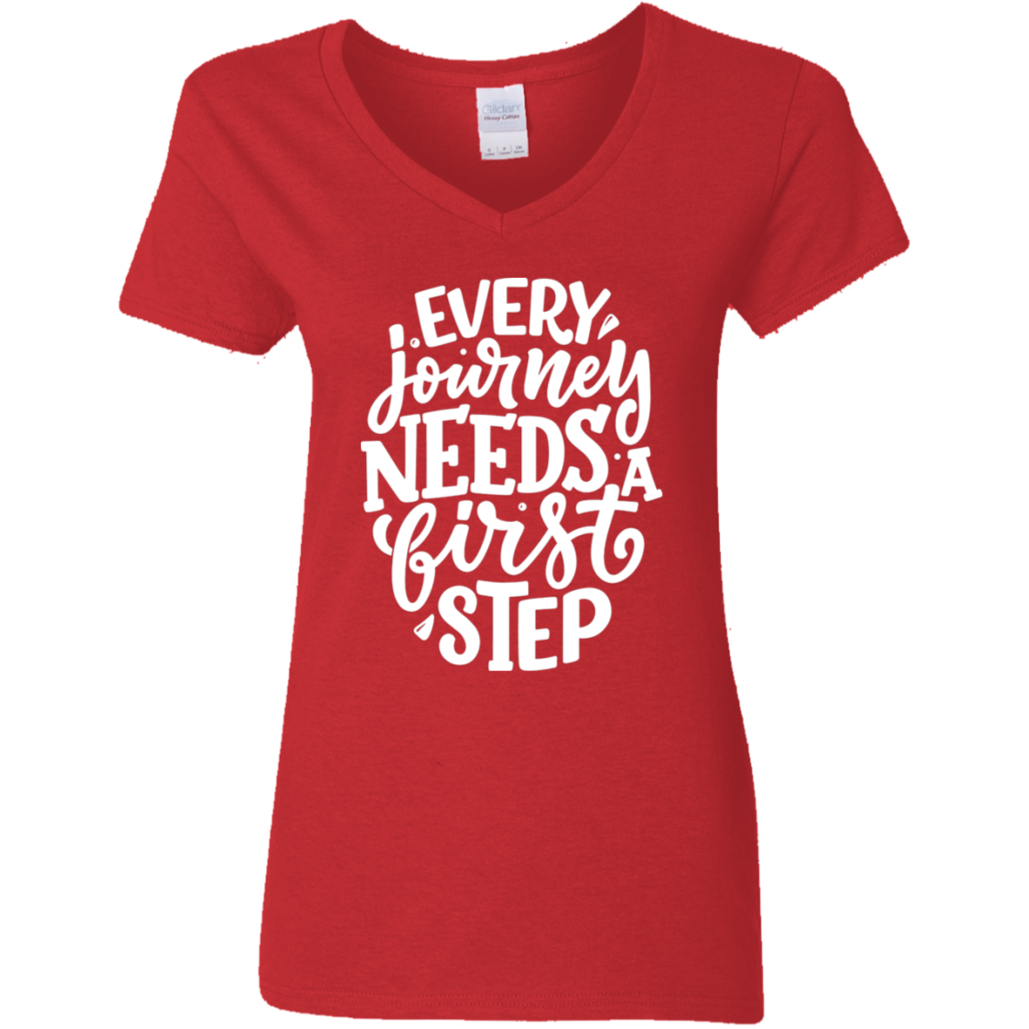 First Step White Detailed Ladies' 5.3 oz. V-Neck T-Shirt