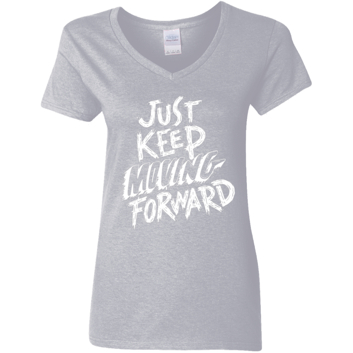 Keep Moving White Detailed Ladies' 5.3 oz. V-Neck T-Shirt