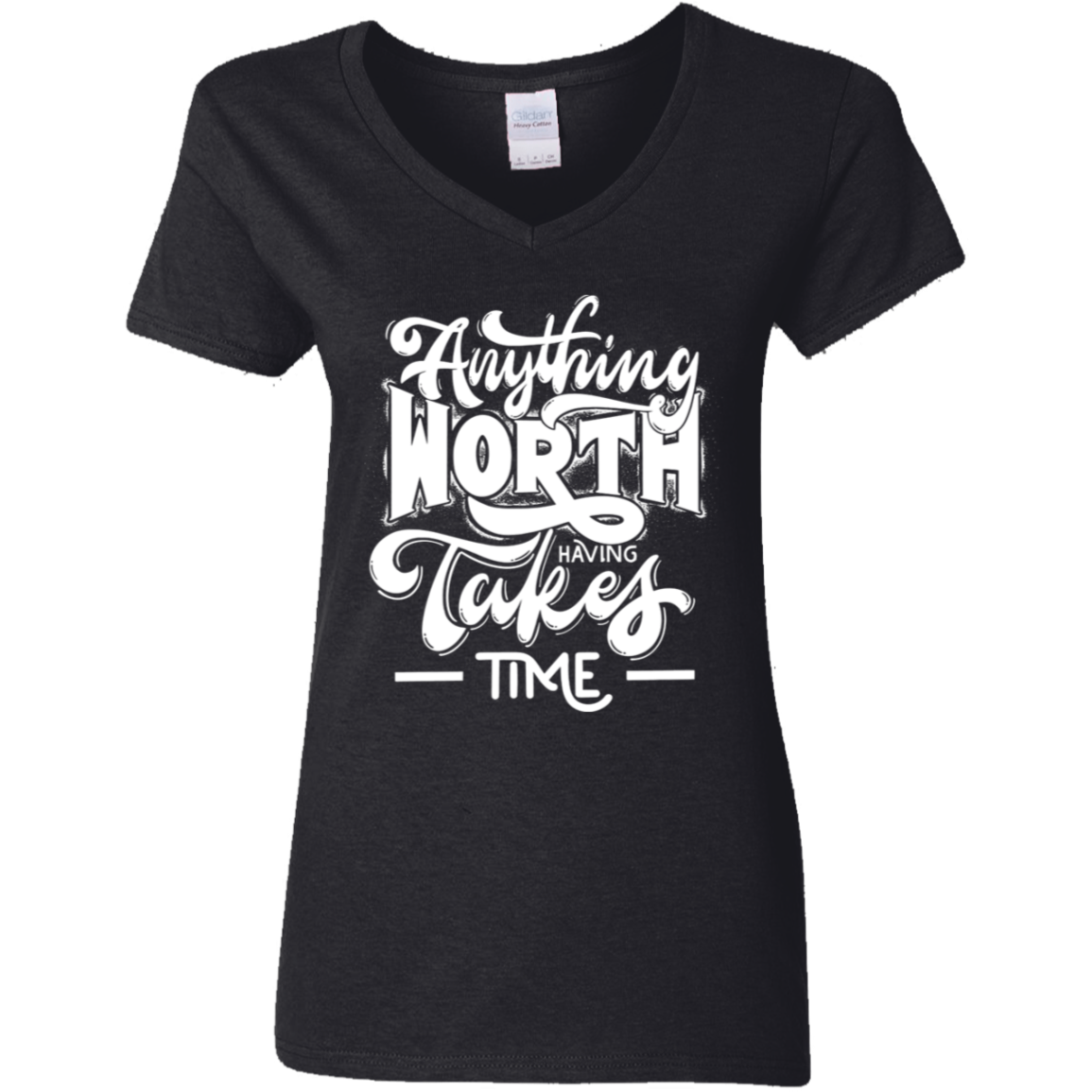 Anything Worth... White Detailed Ladies' 5.3 oz. V-Neck T-Shirt