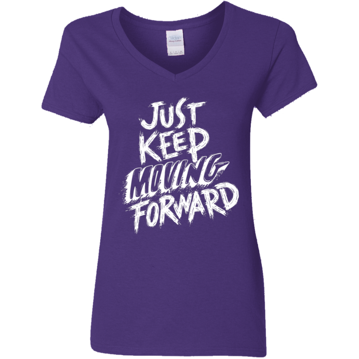 Keep Moving White Detailed Ladies' 5.3 oz. V-Neck T-Shirt