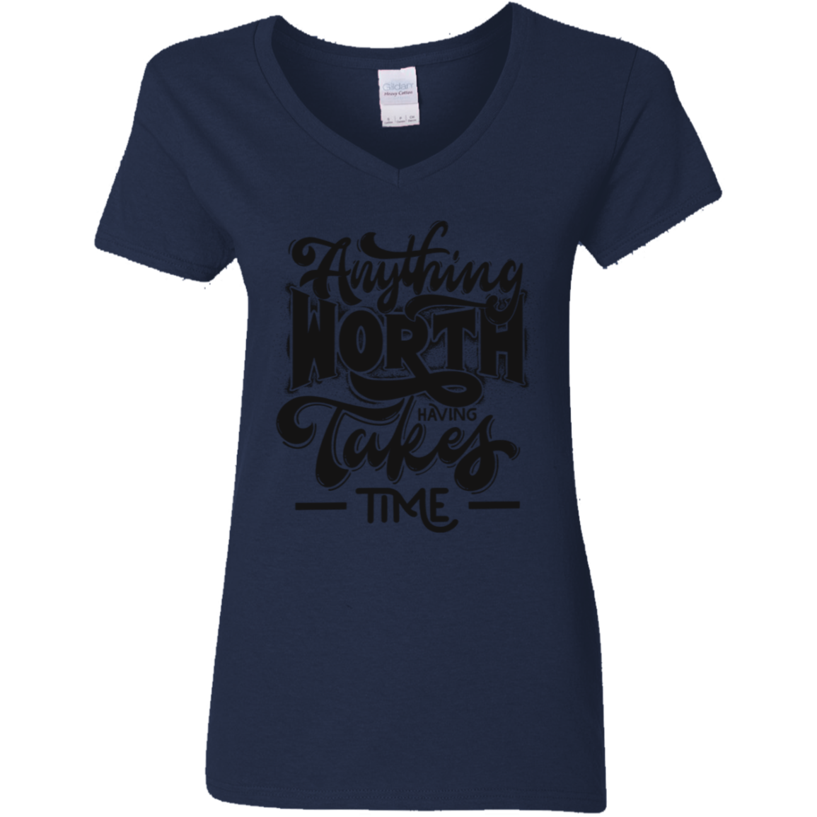 Anything Worth... Black Detailed Ladies' 5.3 oz. V-Neck T-Shirt