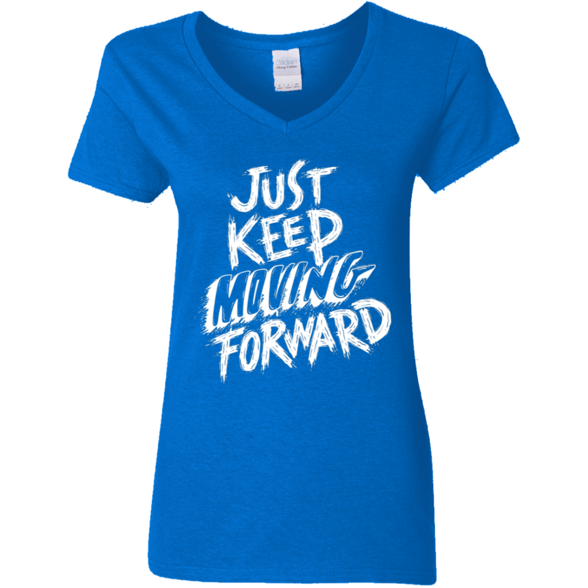 Keep Moving White Detailed Ladies' 5.3 oz. V-Neck T-Shirt