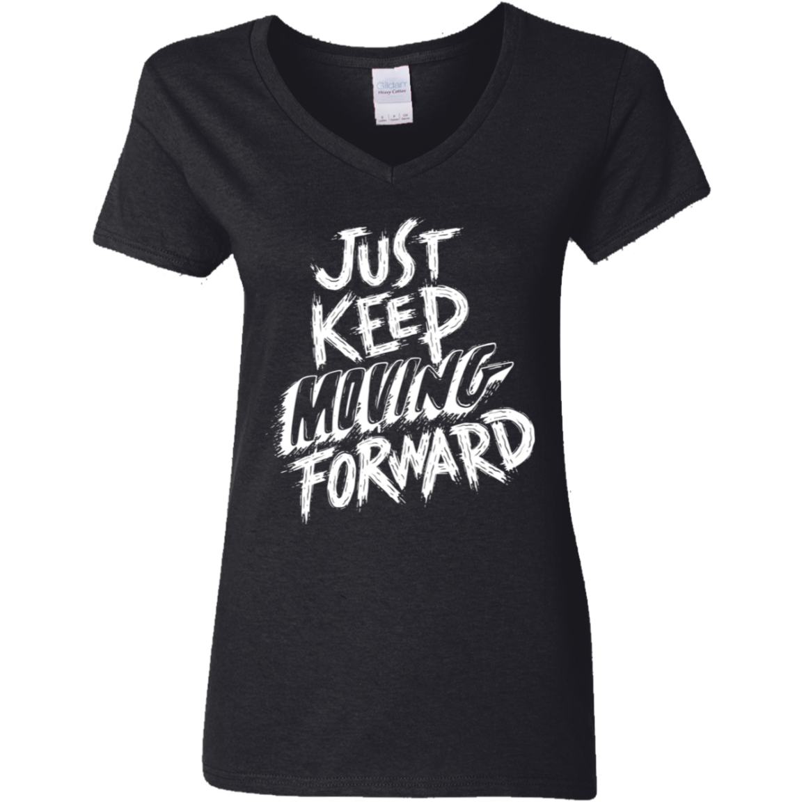 Keep Moving White Detailed Ladies' 5.3 oz. V-Neck T-Shirt