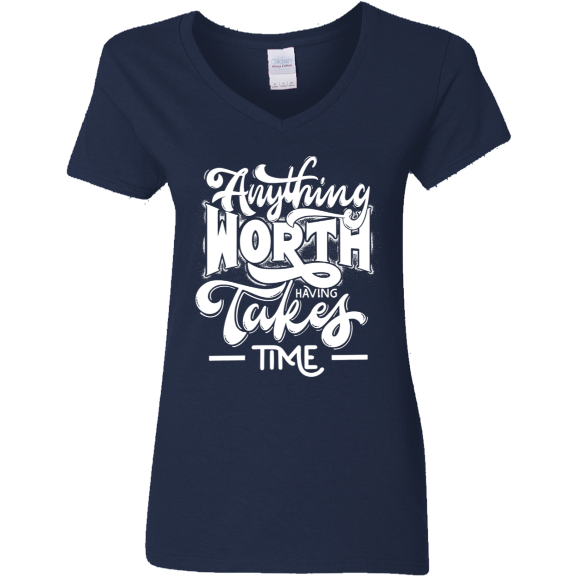 Anything Worth... White Detailed Ladies' 5.3 oz. V-Neck T-Shirt