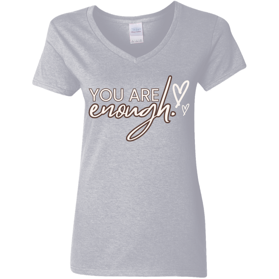 You Are Enough White Detailed Ladies' 5.3 oz. V-Neck T-Shirt