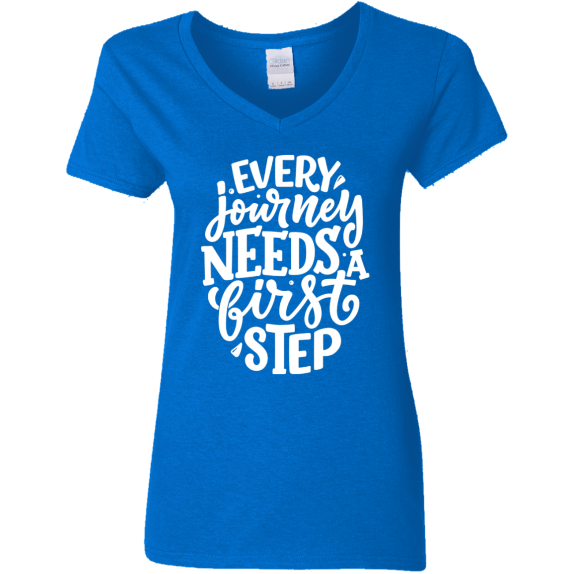 First Step White Detailed Ladies' 5.3 oz. V-Neck T-Shirt