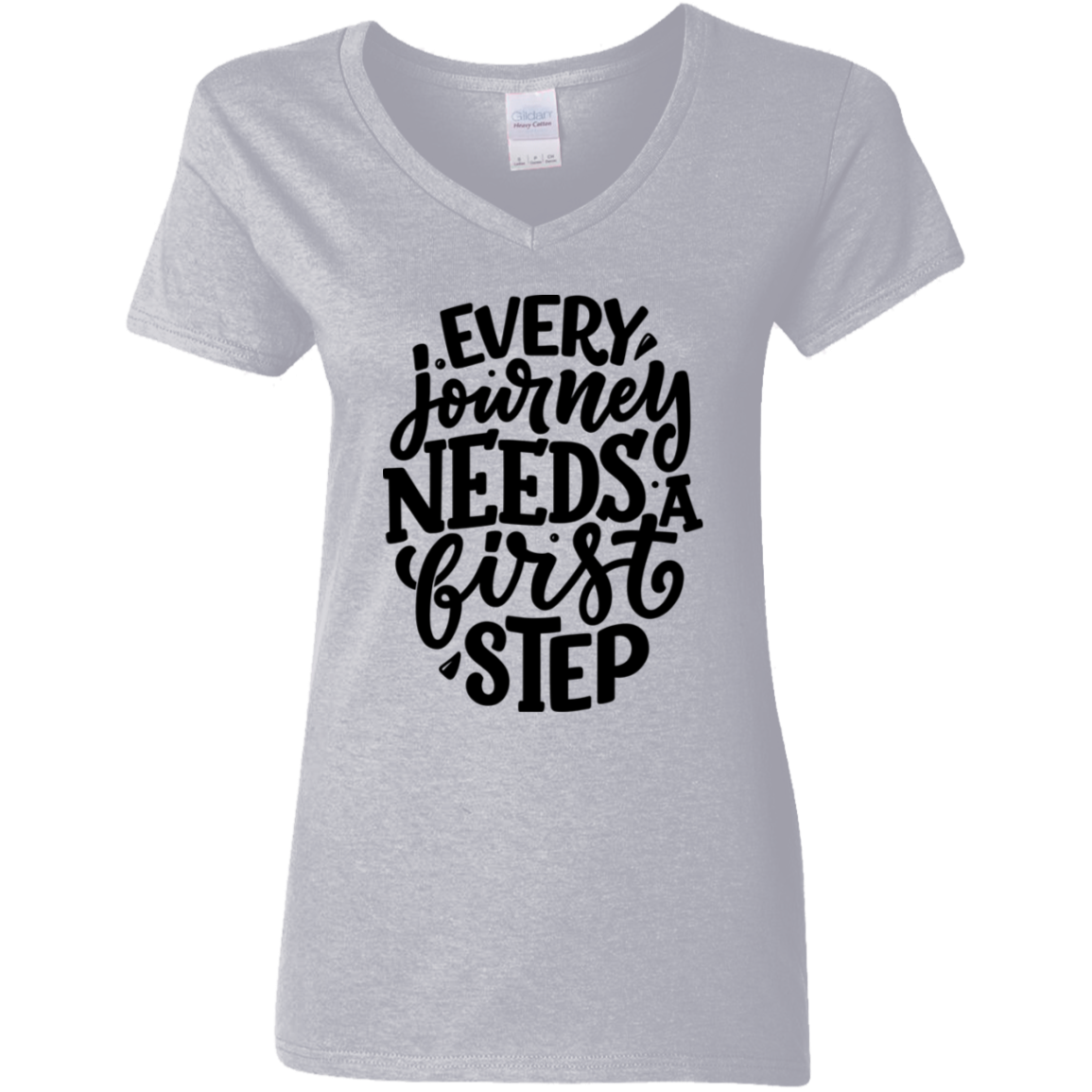 First Step Black Detailed Ladies' 5.3 oz. V-Neck T-Shirt