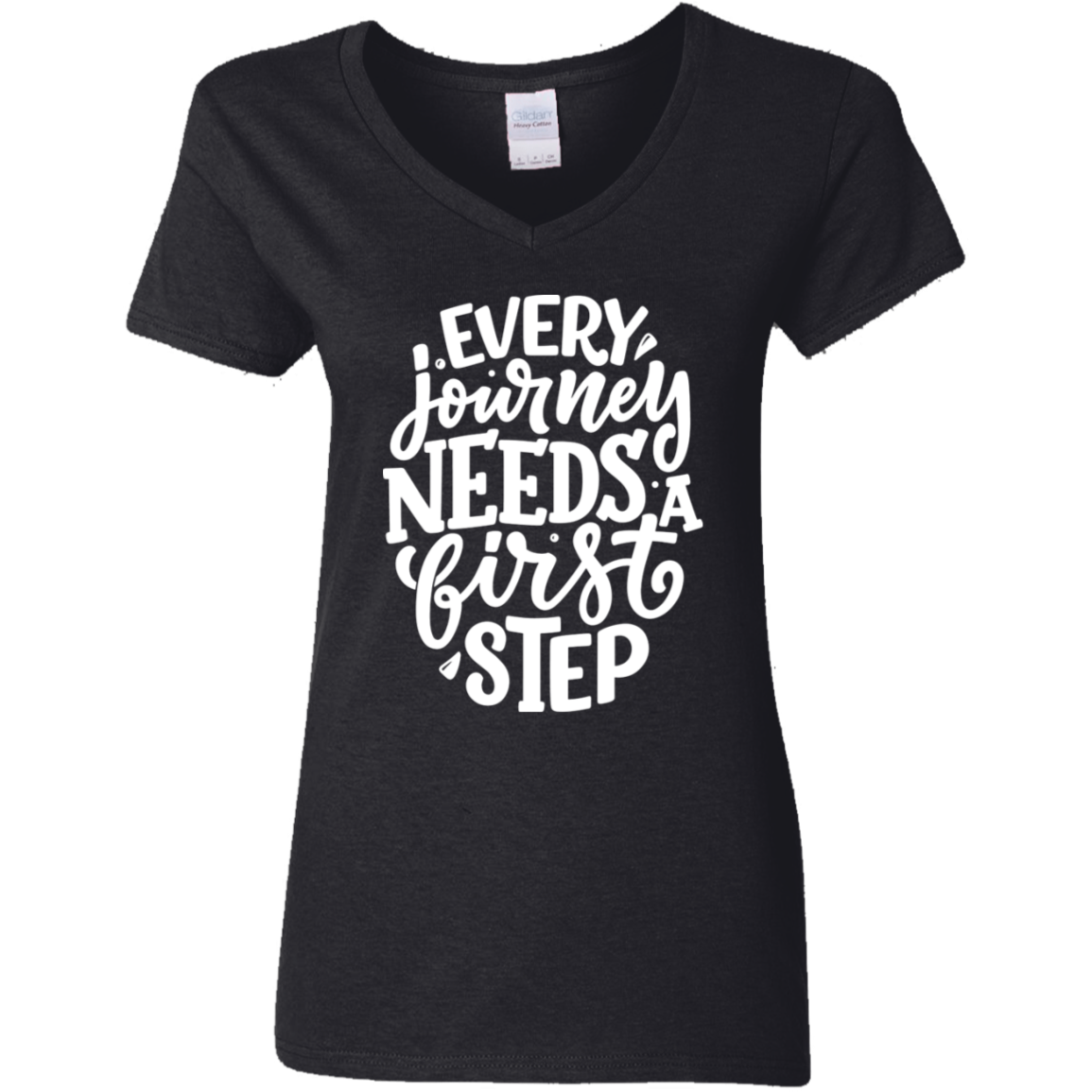 First Step White Detailed Ladies' 5.3 oz. V-Neck T-Shirt