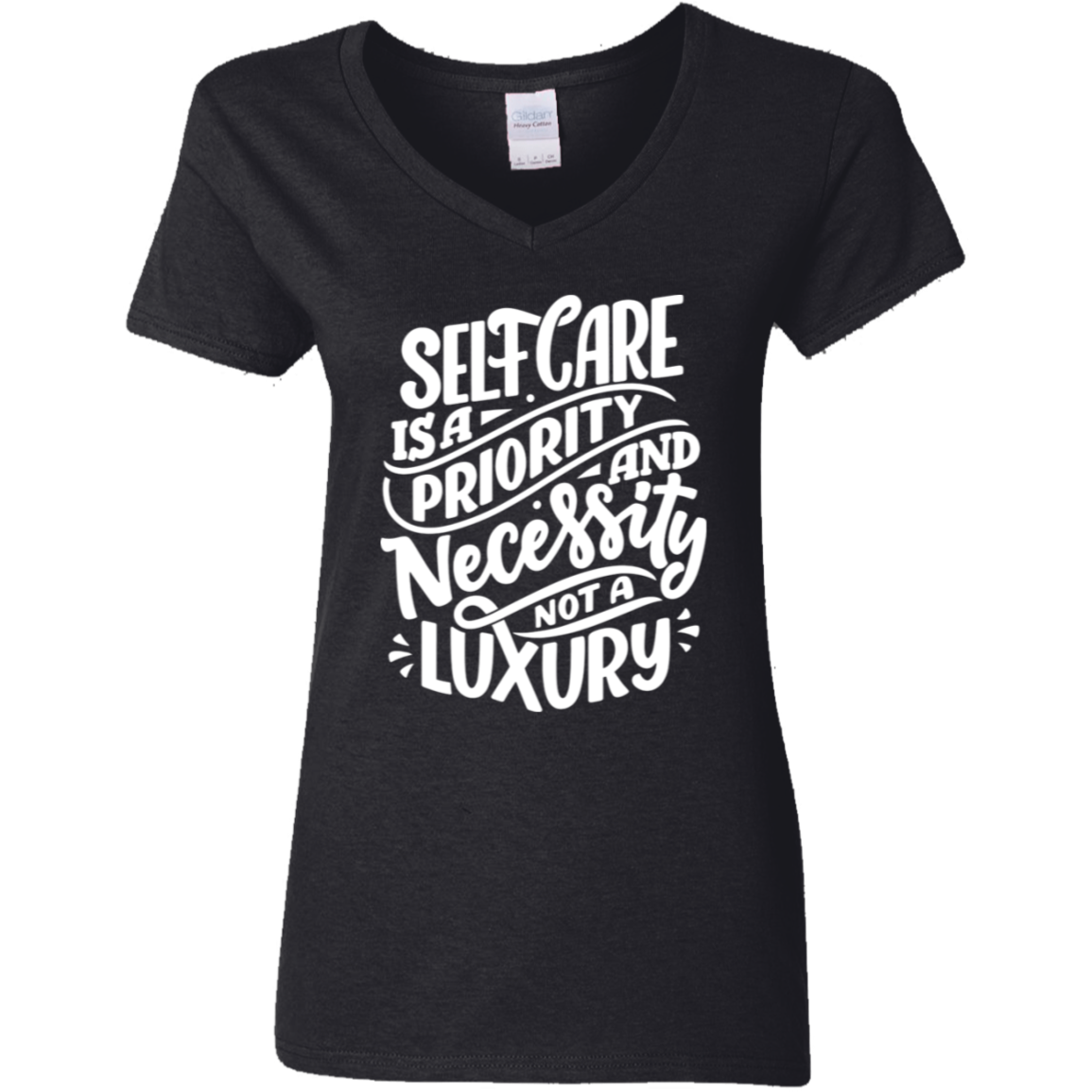 Not A Luxury White Detailed Ladies' 5.3 oz. V-Neck T-Shirt