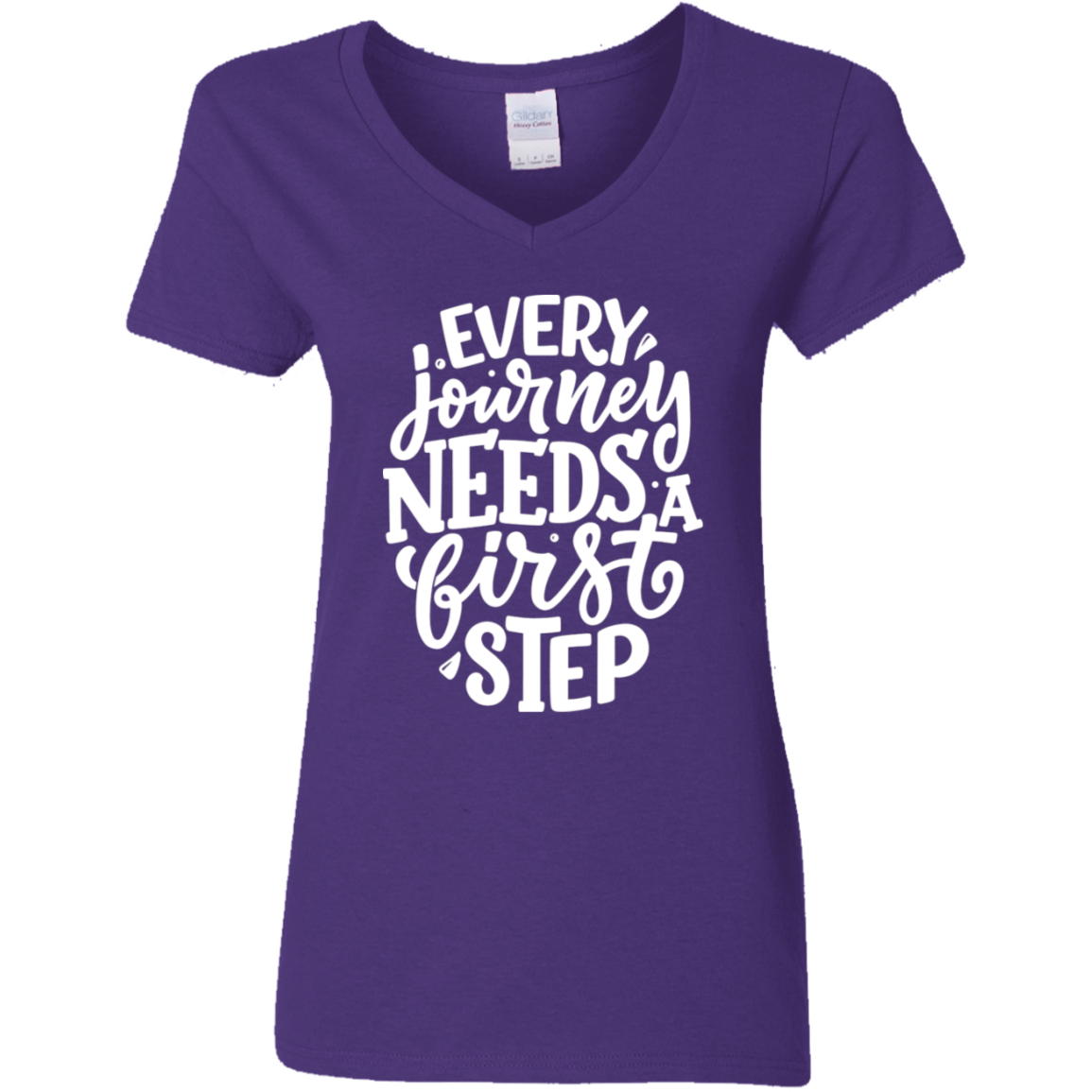 First Step White Detailed Ladies' 5.3 oz. V-Neck T-Shirt