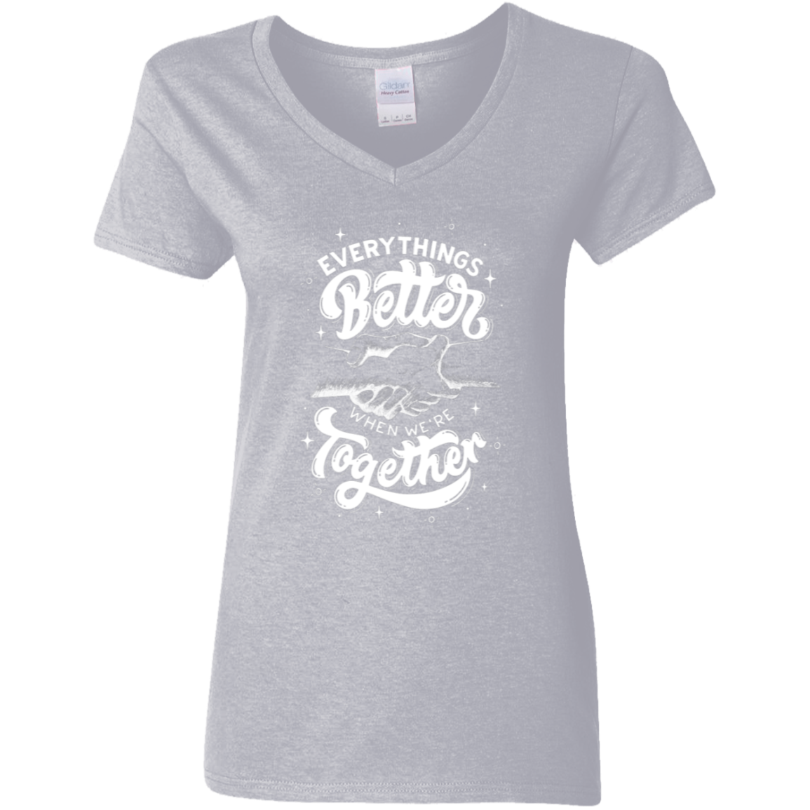 Better Together White Detailed Ladies' 5.3 oz. V-Neck T-Shirt