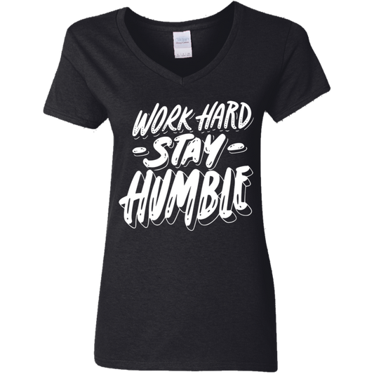 Stay Humble White Detailed Ladies' 5.3 oz. V-Neck T-Shirt