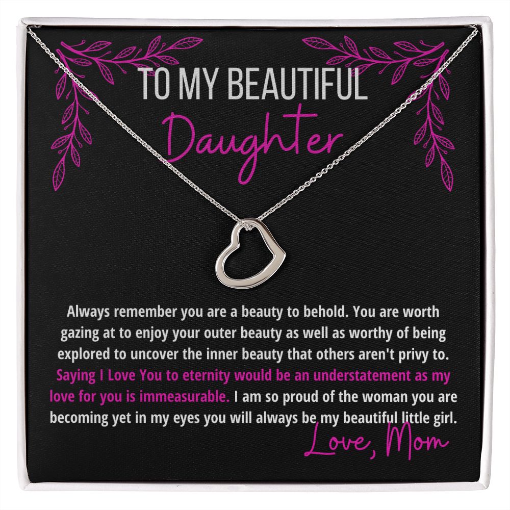 I Love My Beautiful Daughter Heart Necklace | Pink Letters & Graphics