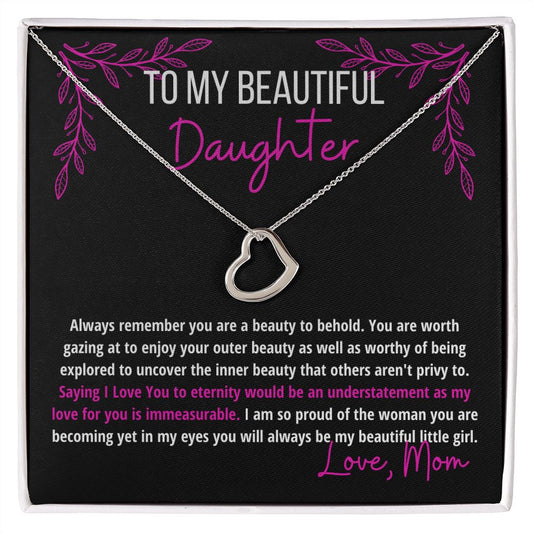 I Love My Beautiful Daughter Heart Necklace | Pink Letters & Graphics