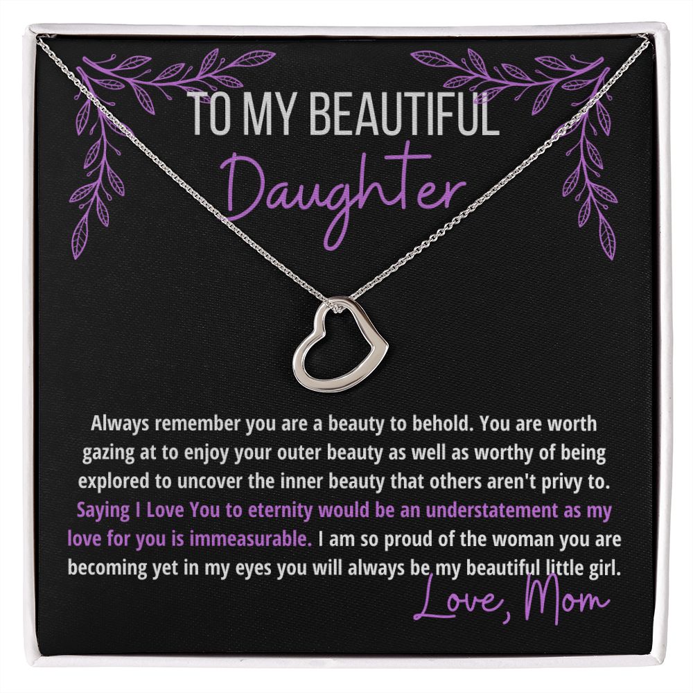 I Love My Beautiful Daughter Heart Necklace | Purple Letters & Graphics