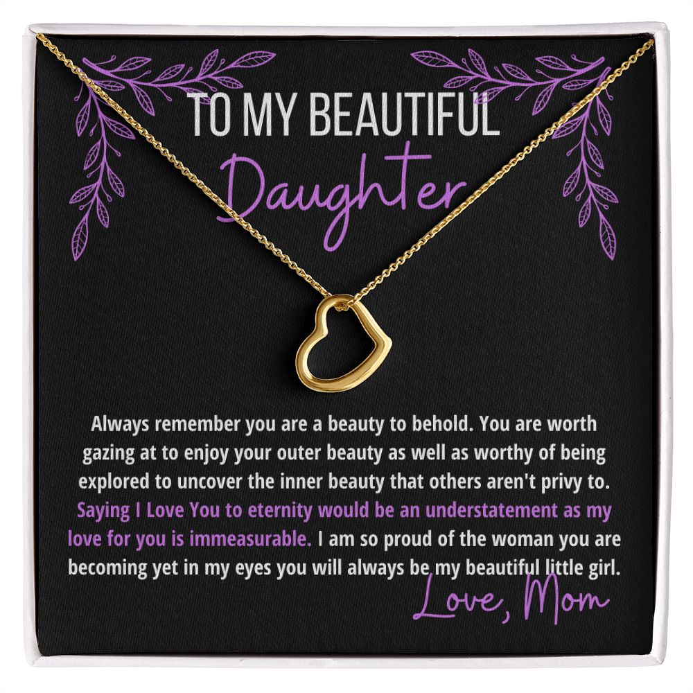 I Love My Beautiful Daughter Heart Necklace | Purple Letters & Graphics