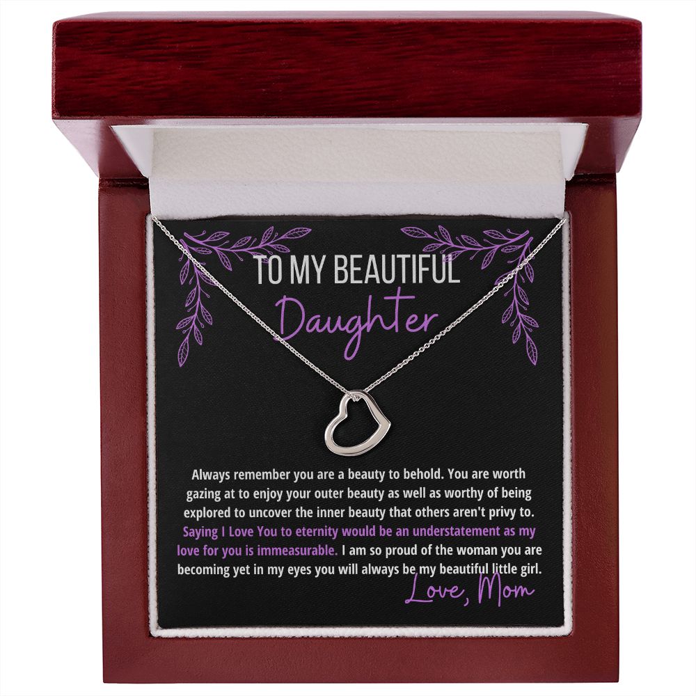 I Love My Beautiful Daughter Heart Necklace | Purple Letters & Graphics