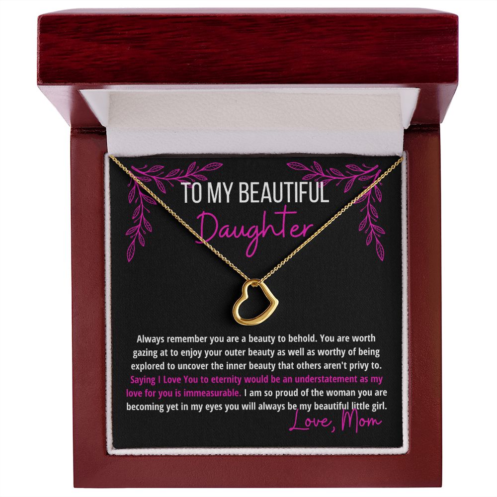 I Love My Beautiful Daughter Heart Necklace | Pink Letters & Graphics