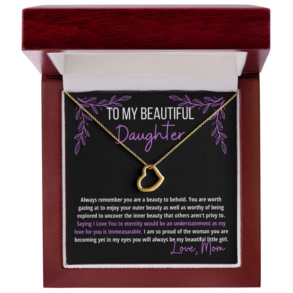 I Love My Beautiful Daughter Heart Necklace | Purple Letters & Graphics